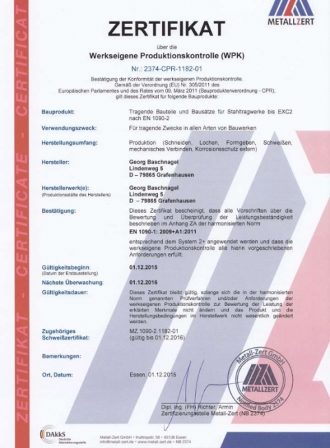 ISO-Zertifizierung EN 1090-2